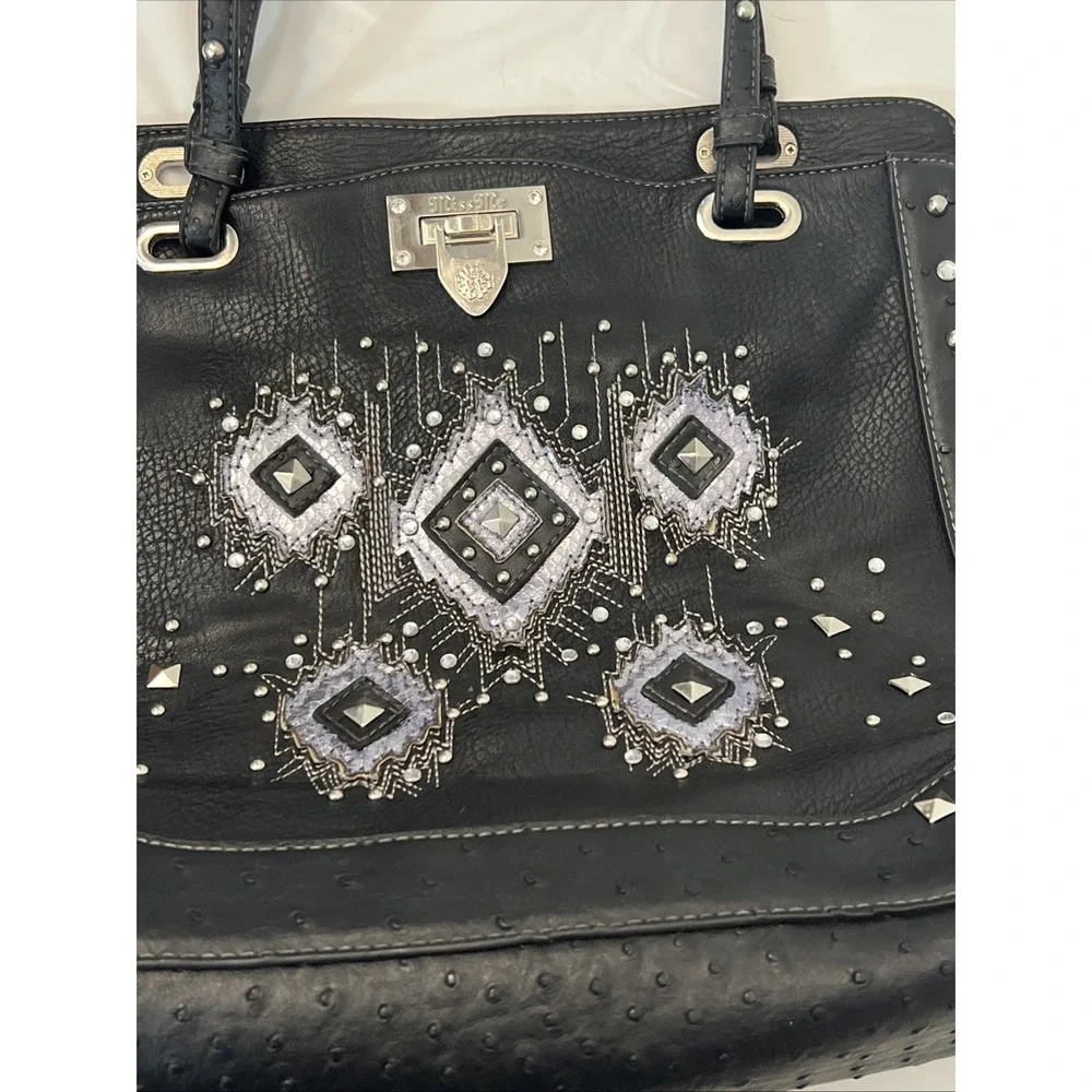 MISS ME‎ Bling Faux Leather Messenger Computer Bag 20 X 12.5 X 5.5 Embellished